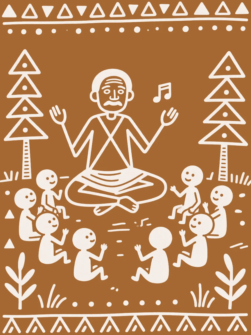 An elder sharing an old song with the youngest members of the family.