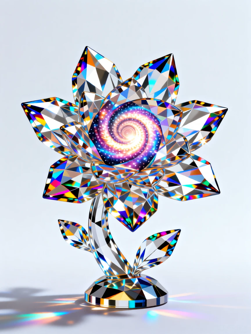 An abstract composition of fractal patterns forming a glowing spiral galaxy flower.