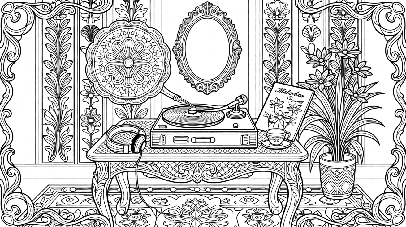 A vintage record player spinning a disc shaped like a blooming flower.