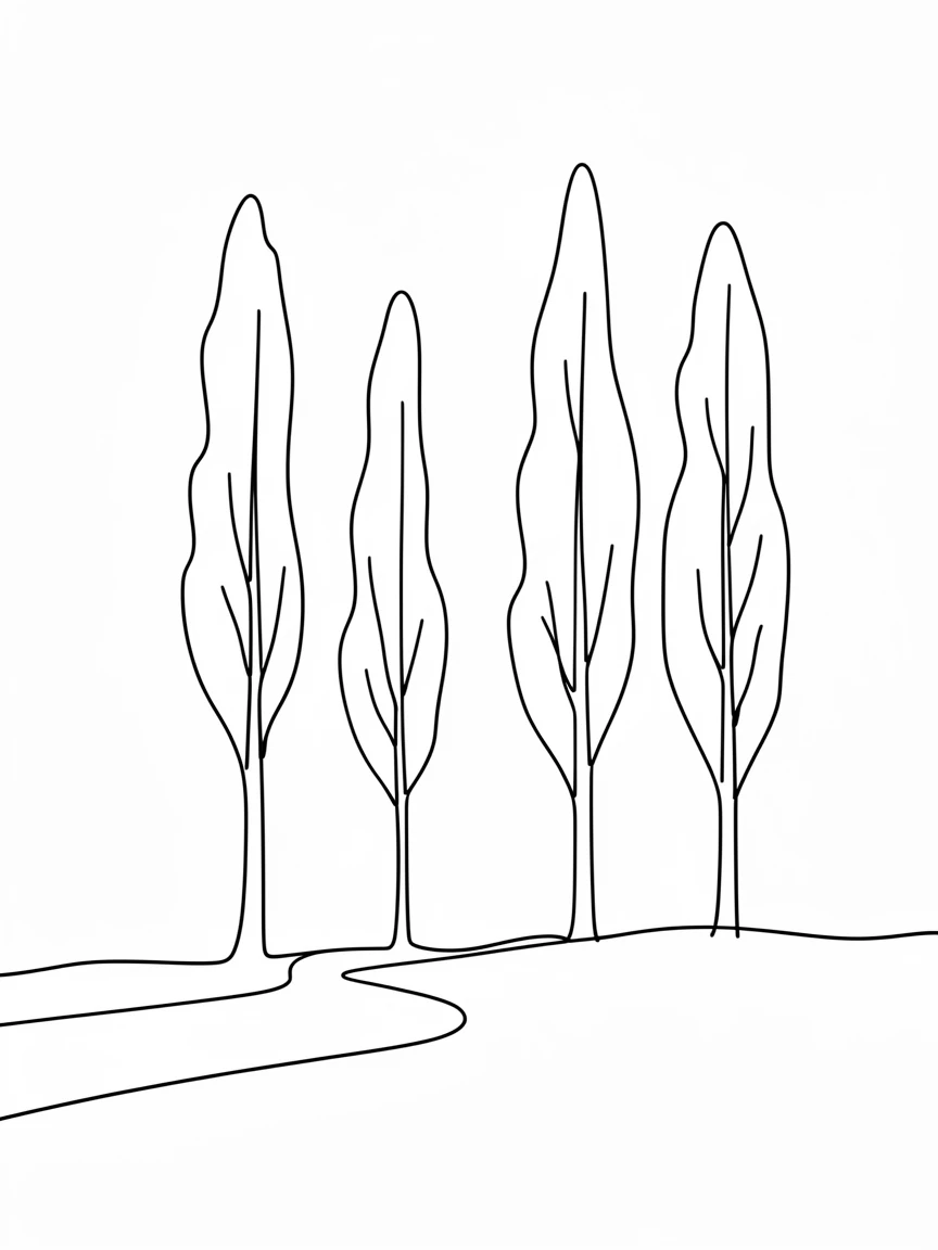 A row of poplar trees standing like sentinels along a country road