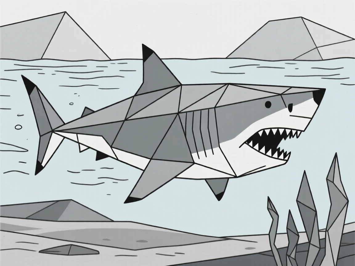 A Megalodon shark swimming through prehistoric seas