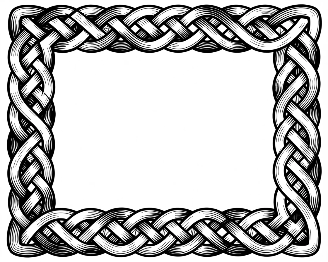 A border of interlocking celtic knotwork composed as a balanced repeating pattern, with a subtle repetition of shapes throughout, forming a quietly mesmerizing decorative composition.