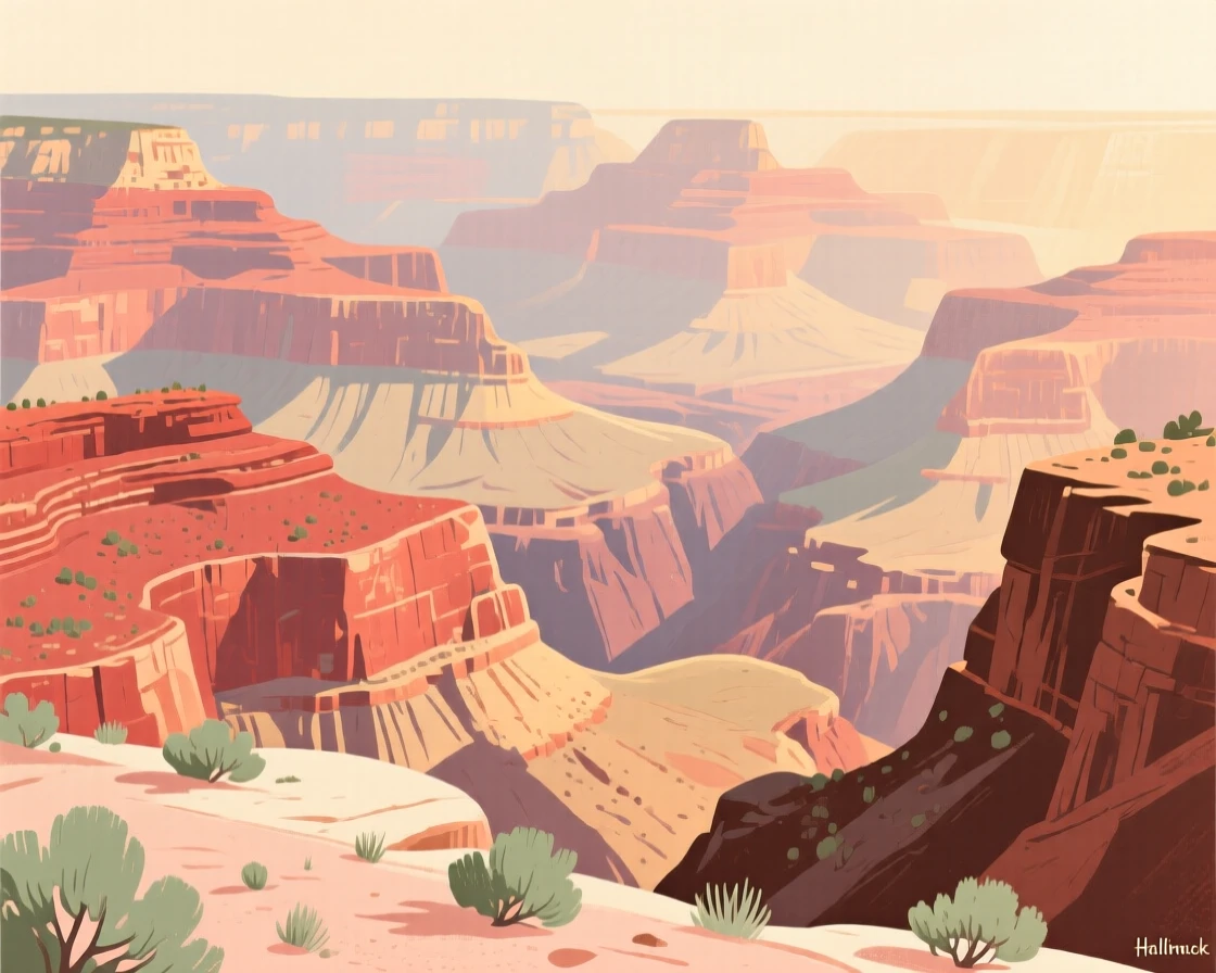 A view of the Grand Canyon carved deep into red desert rock