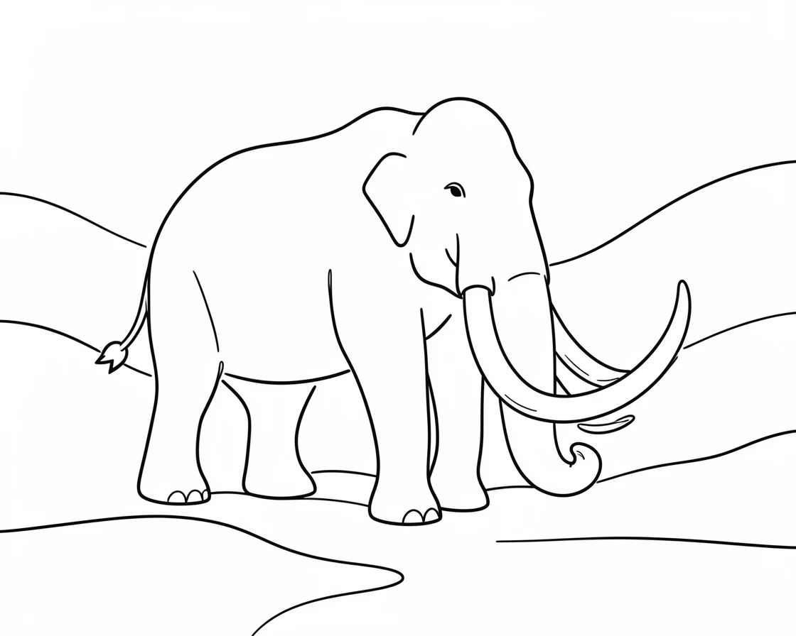 A woolly mammoth trudging through a snow-covered ice age valley