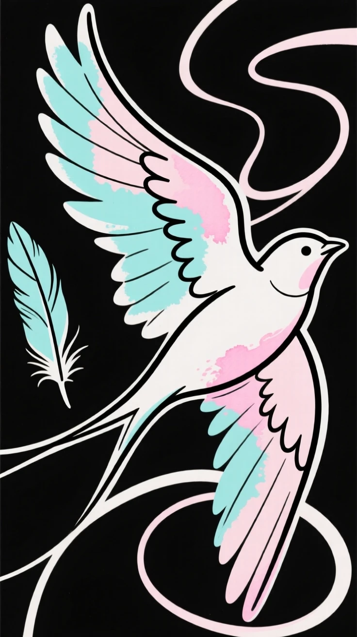 A feather transforming into a bird in flight