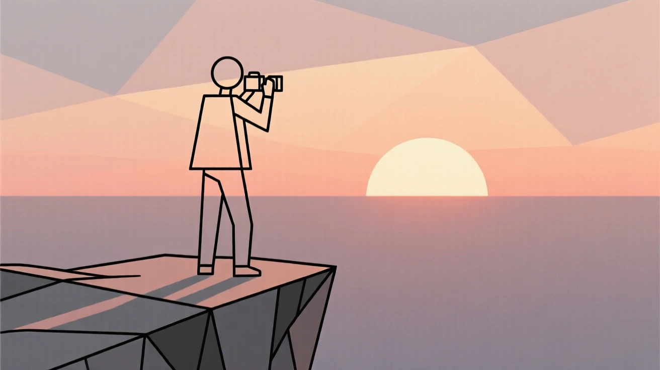 A photographer capturing a sunset from a cliff edge