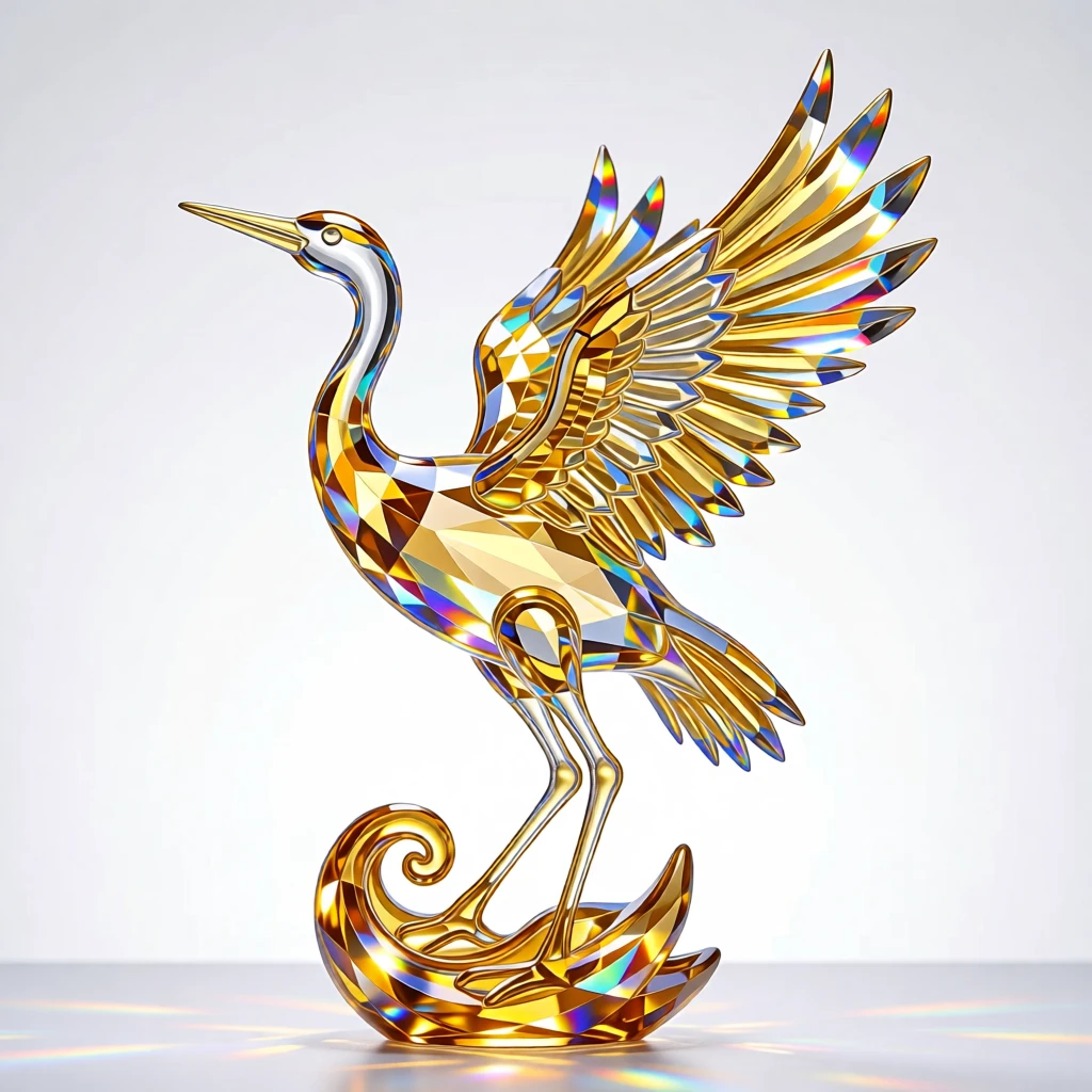 An abstract swirl of golden smoke forming the silhouette of a soaring crane.