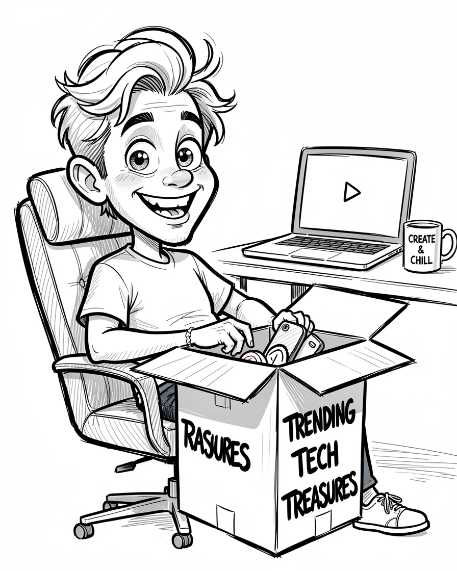[Trending & Universal Topics] Modern lifestyle scene of a laid-back content creator unboxing a much-anticipated package, capturing everyday joy