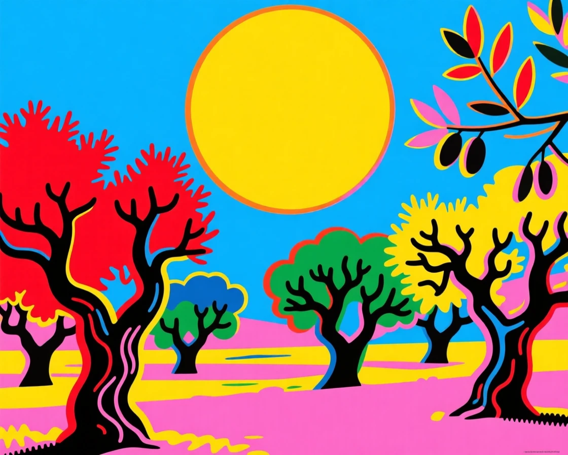Ancient olive grove under a warm sun