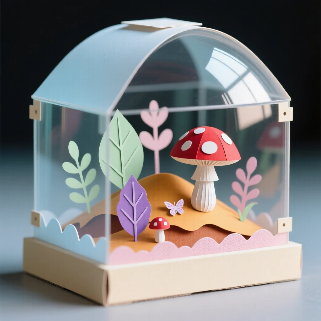 A miniature glowing world inside a terrarium illuminated by warm golden light, with delicate details inviting closer inspection, capturing whimsical, surreal beauty.