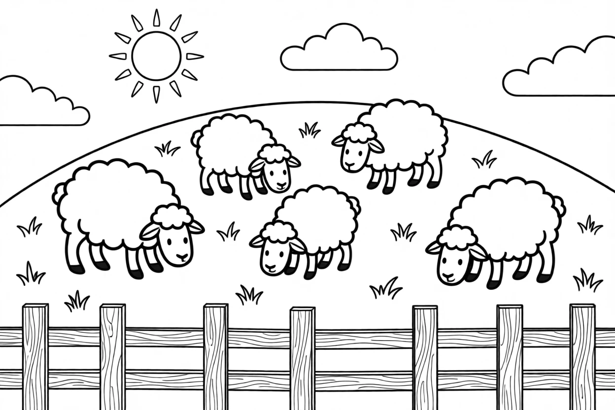 A herd of sheep grazing on a green hillside pasture