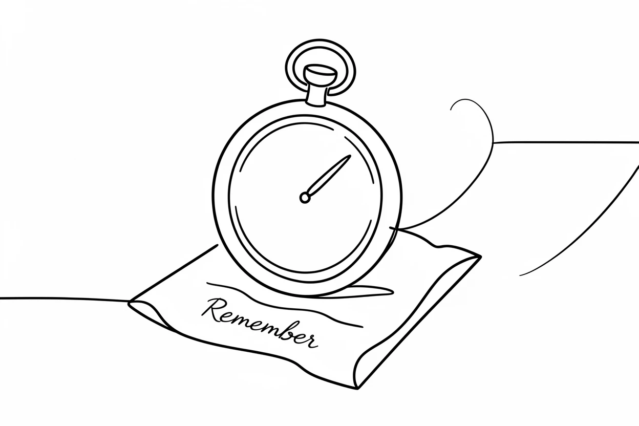 A pocket watch stopped at a specific hour resting on an old letter, representing memory