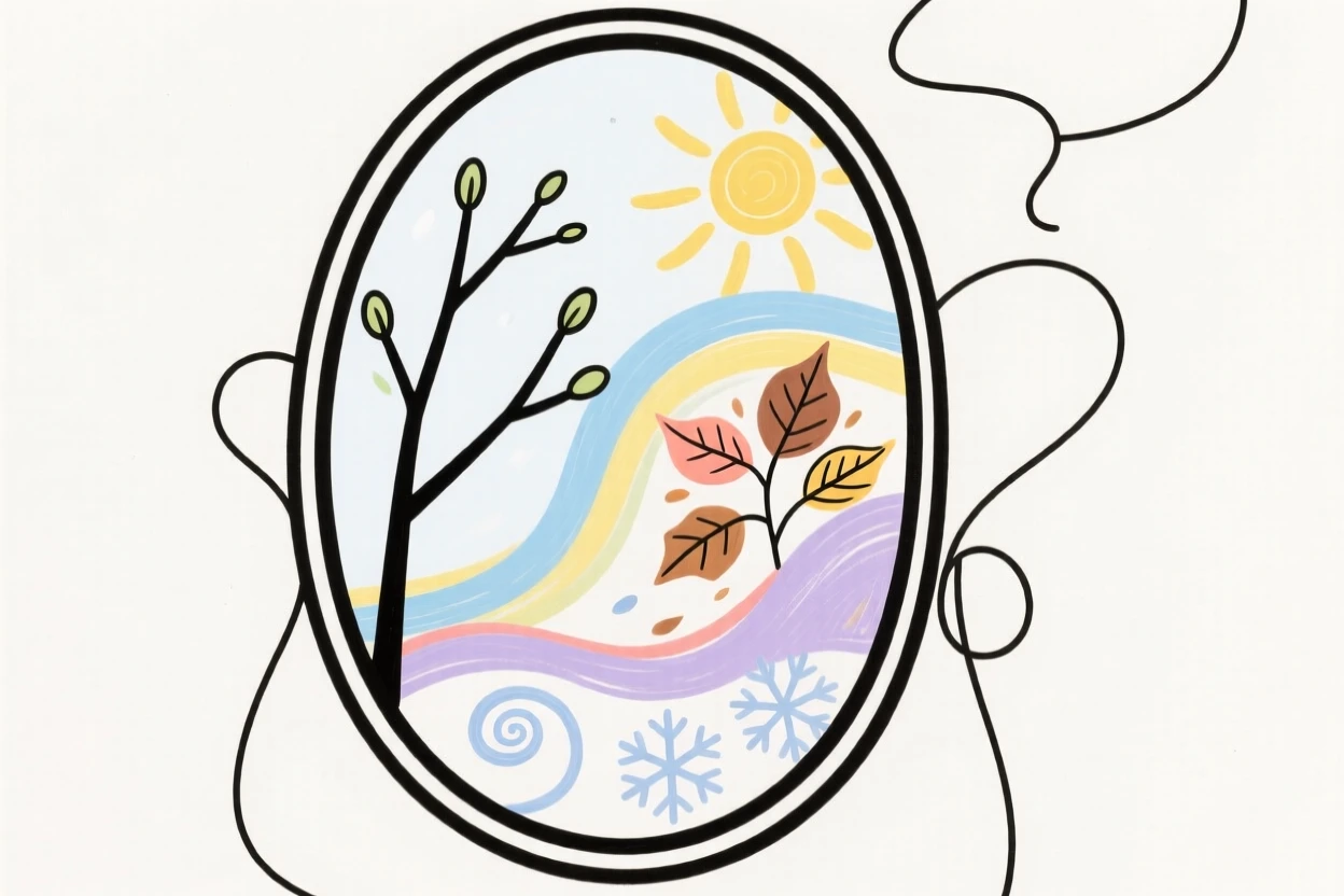 A mirror reflecting a different season