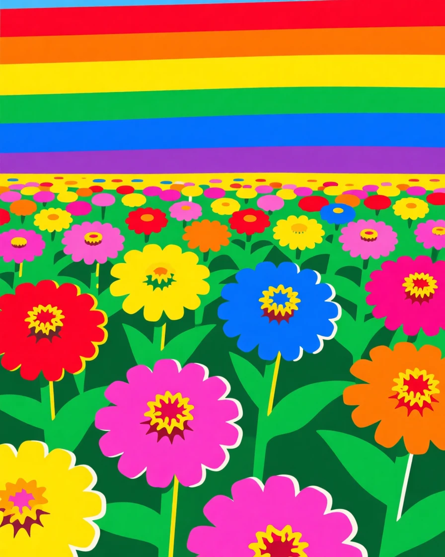Field of zinnias in every color of the rainbow