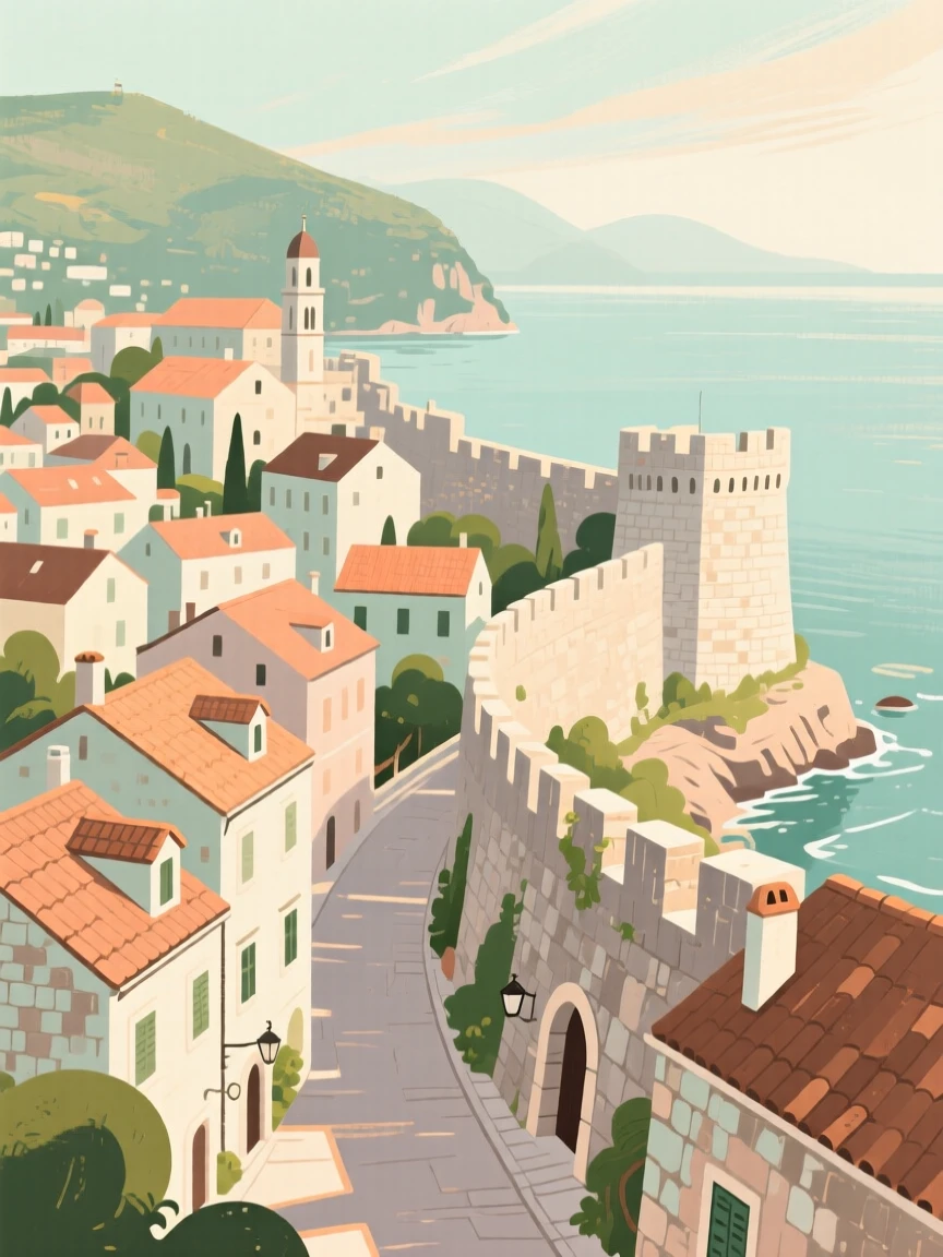 The old town of Dubrovnik encircled by ancient stone walls