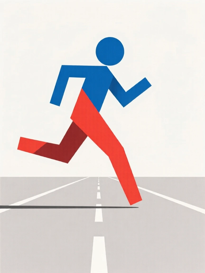 A person running freely along an open road