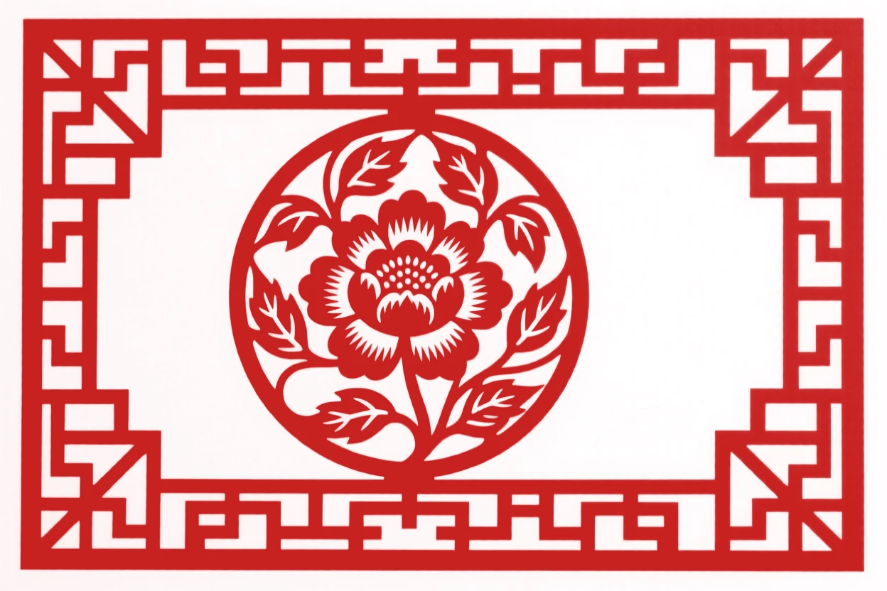 A latticework panel of geometric key-fret patterns bordering a central floral medallion