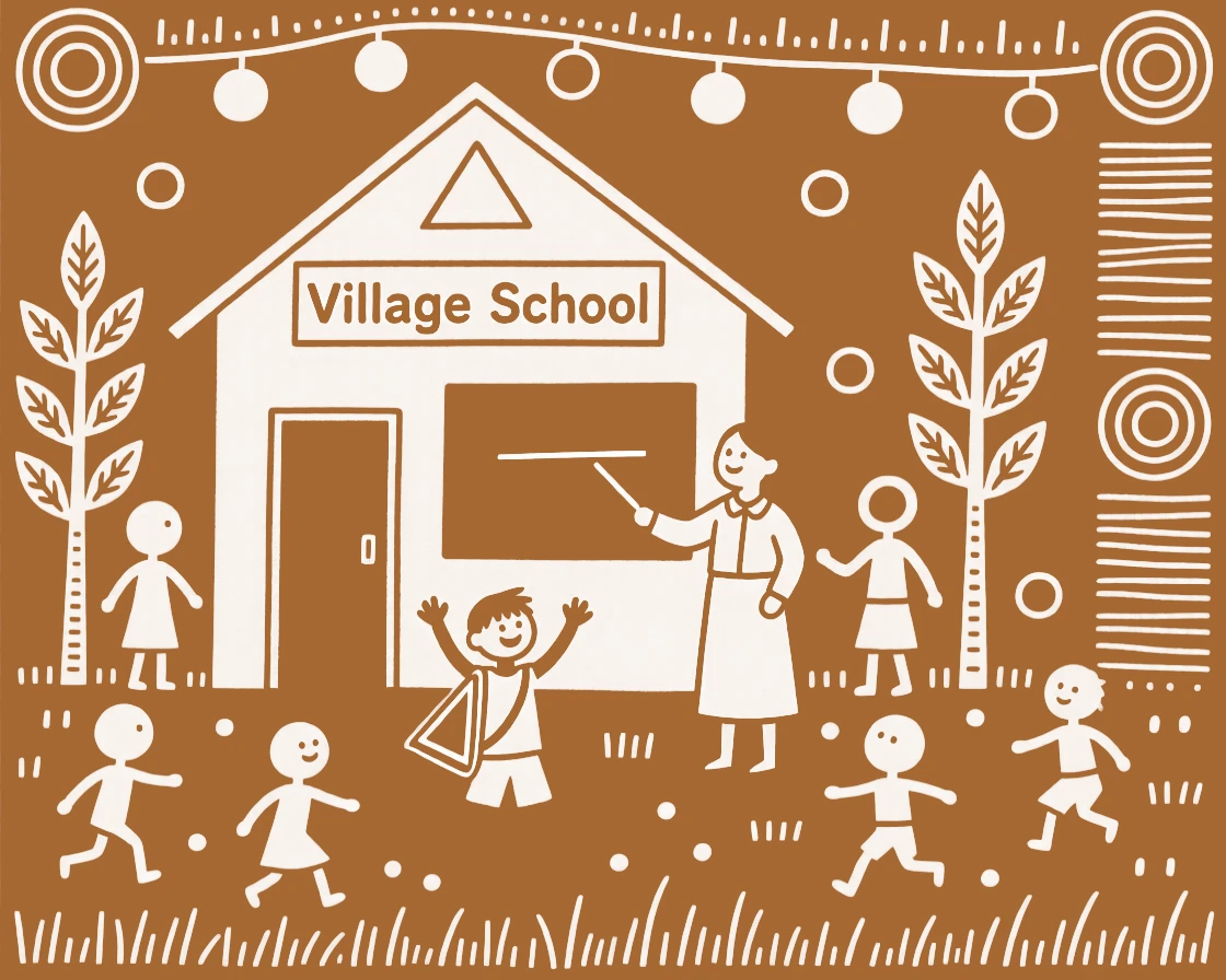 A child's first day of school in the village.