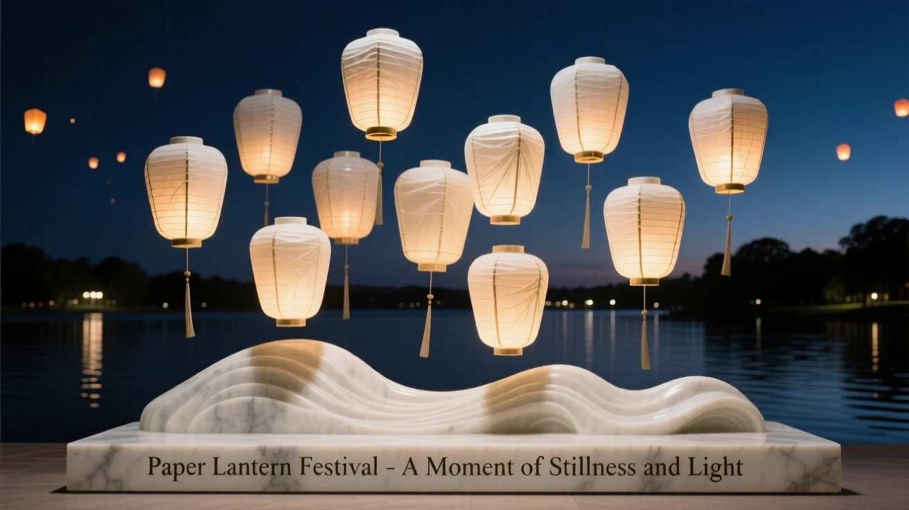 An evocative depiction of a paper lantern festival lighting up the night sky, in a moment of quiet stillness, balancing detail with emotional depth