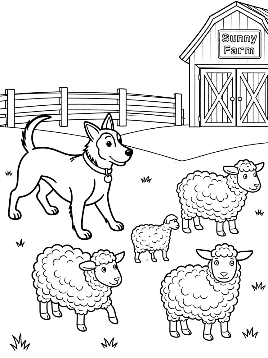 A farm dog herding a flock of sheep across a meadow