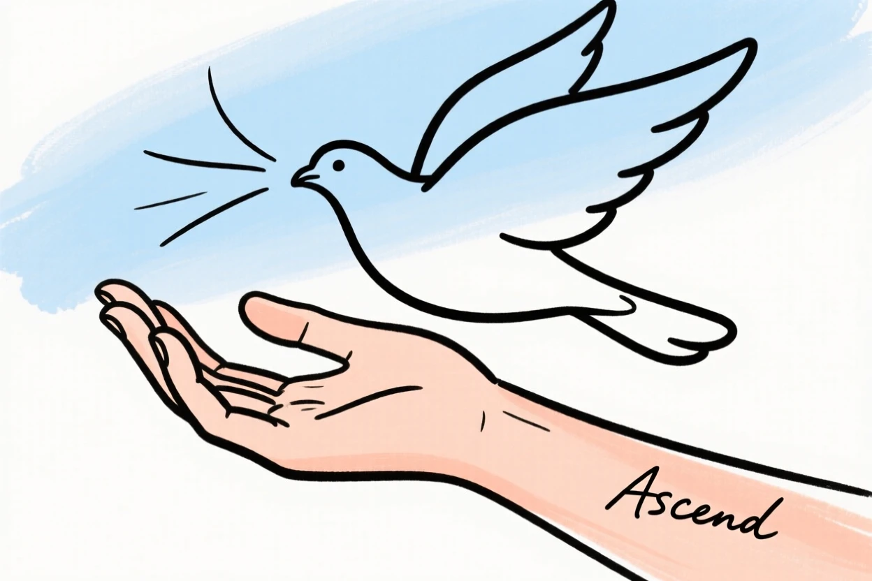 A hand releasing a dove into the sky