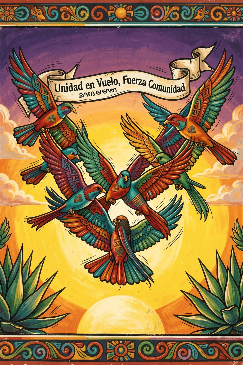 A group of birds flying together in a perfect formation