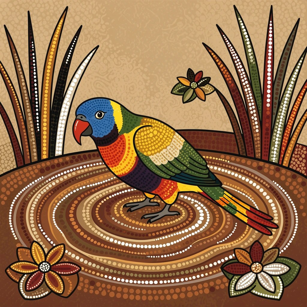 A rainbow lorikeet wading through a shallow lagoon