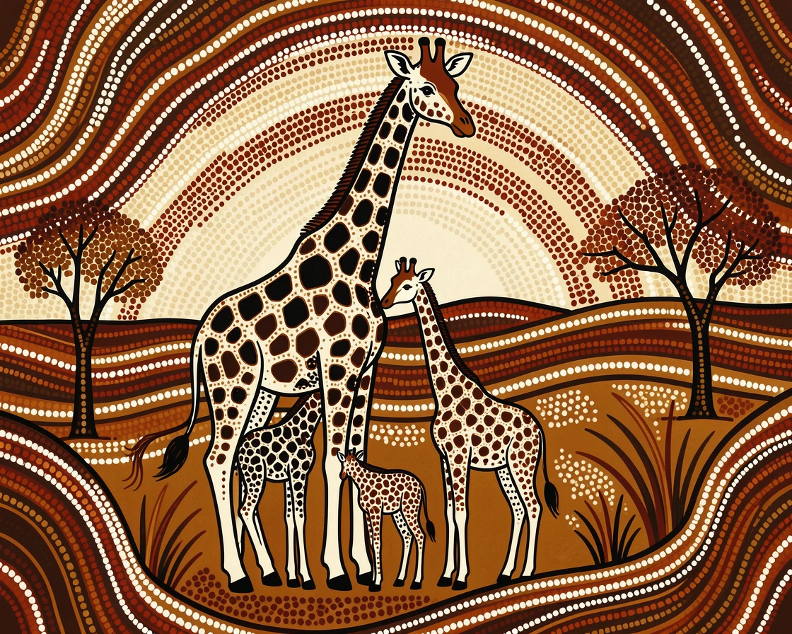 A giraffe watching over its young