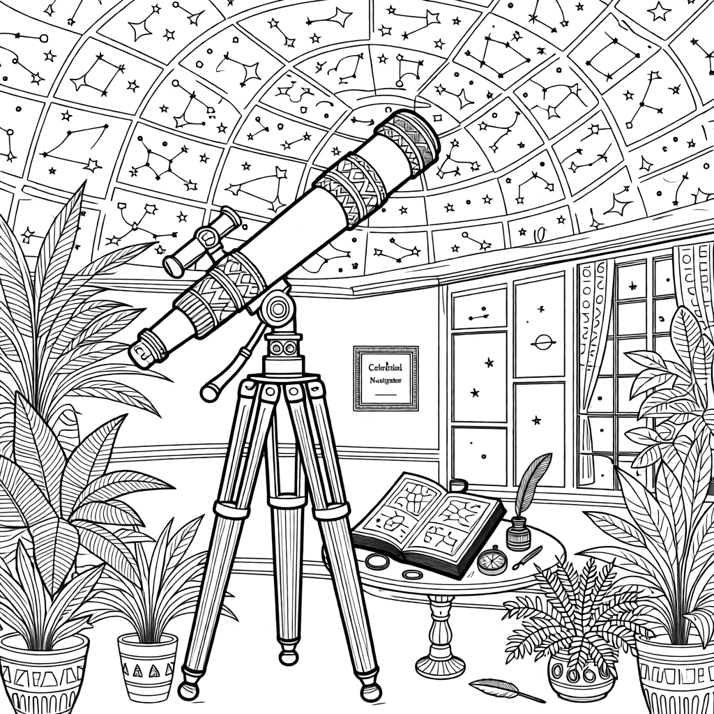 A vintage telescope pointed toward a sky bursting with constellations.