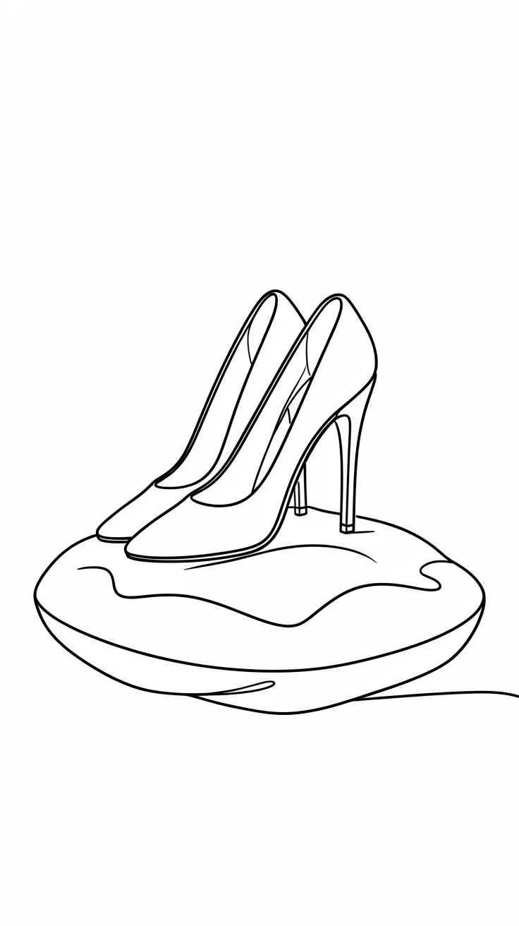 A pair of elegant high-heeled shoes displayed on a velvet cushion
