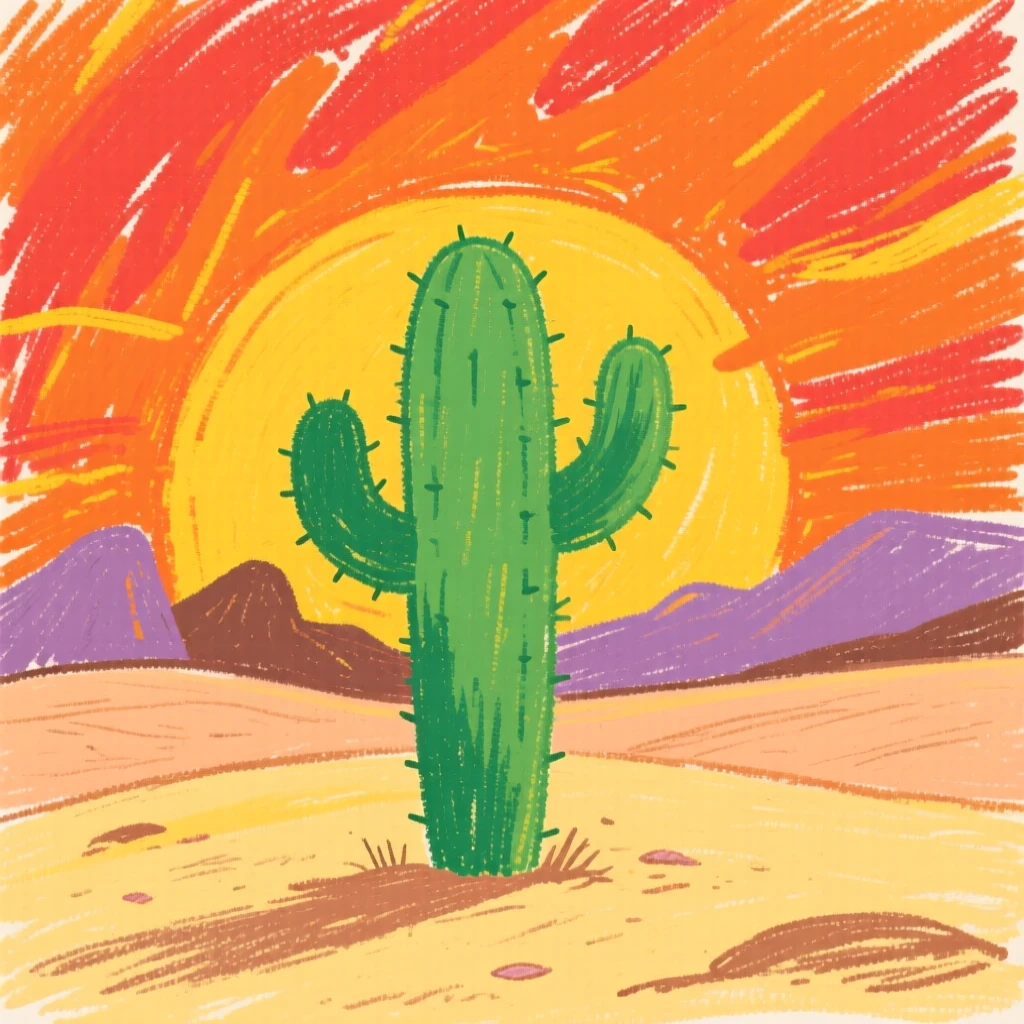 A lone cactus standing tall against a fiery desert sunset.