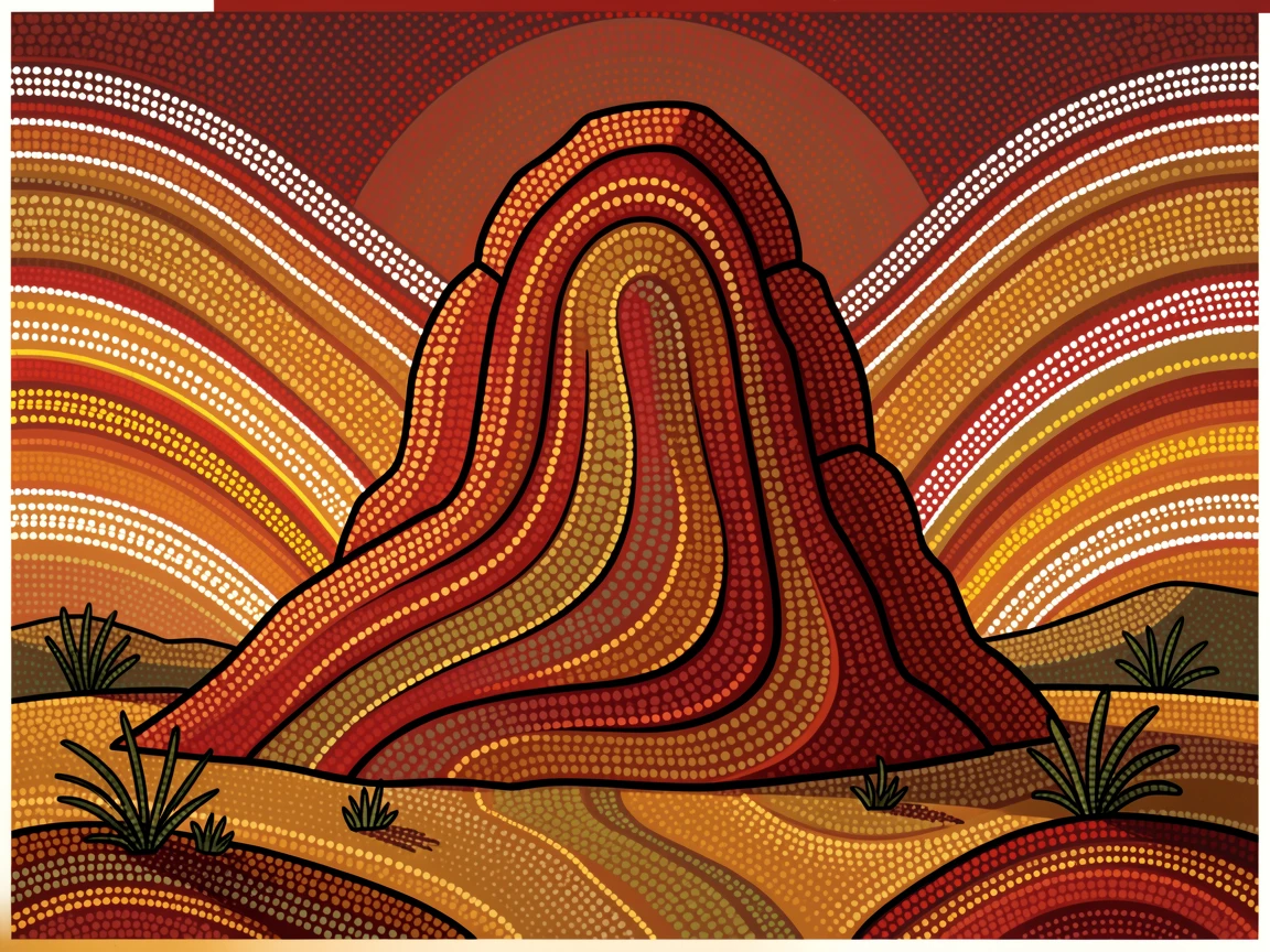A towering red rock formation lit by the last light of day