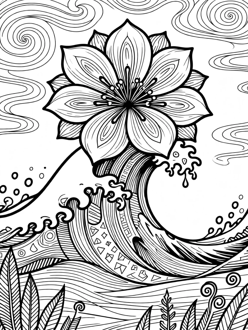 A single wave curling into the shape of a blooming flower.