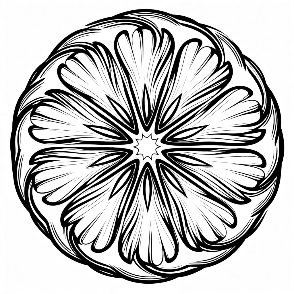 A symmetrical arrangement of citrus fruit slices forming a radiant sunburst pattern.