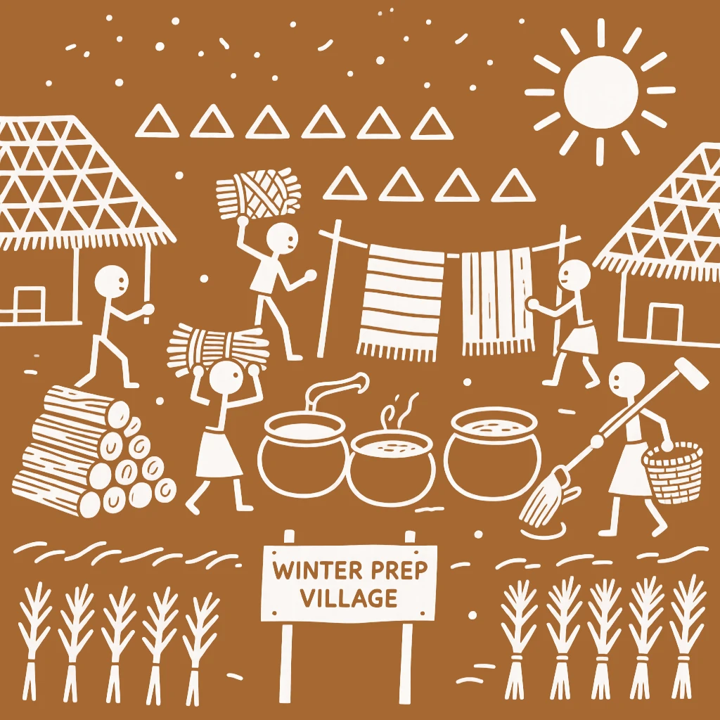 A village preparing for a long winter.
