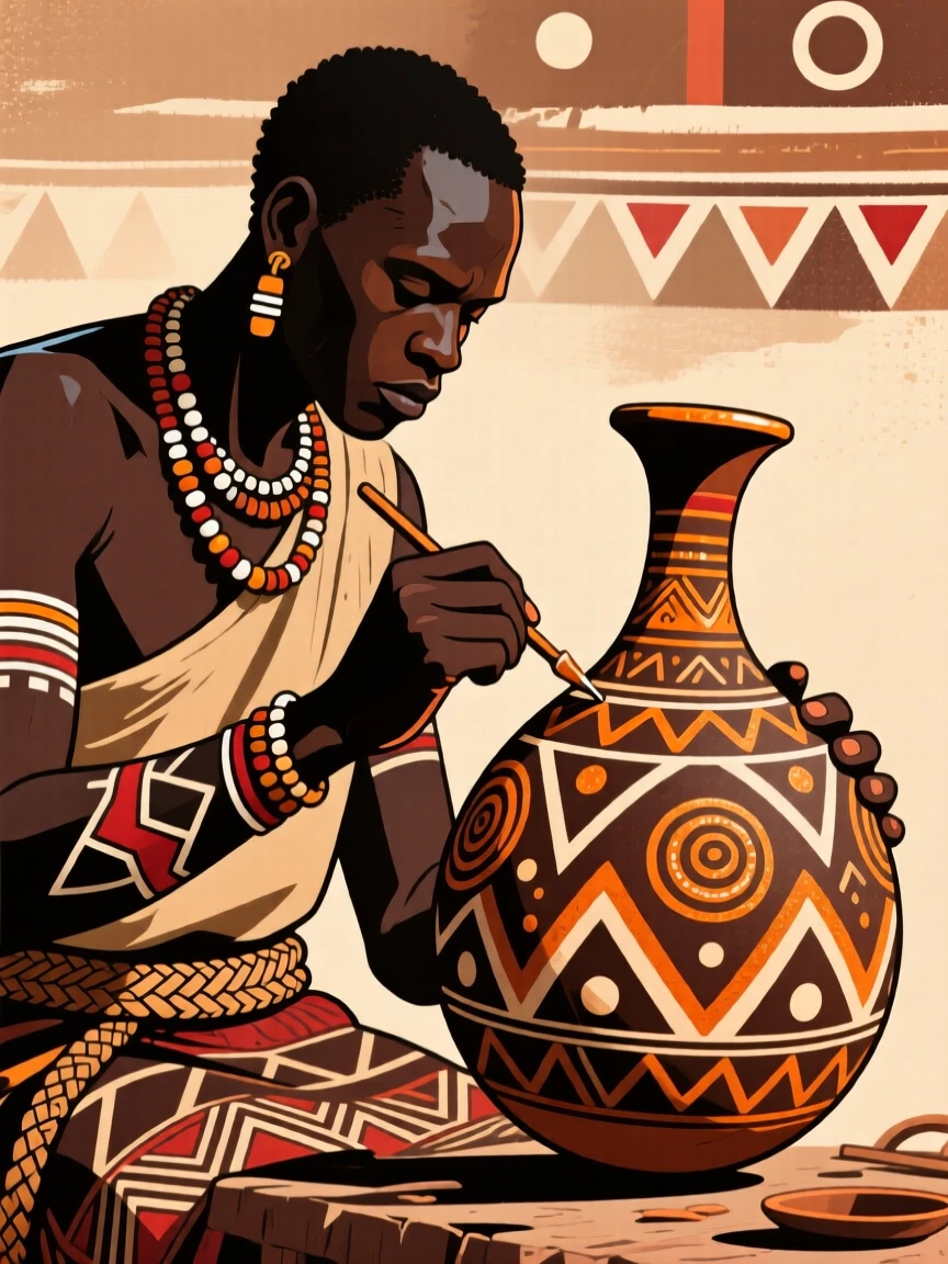 An artisan painting intricate patterns onto a calabash.