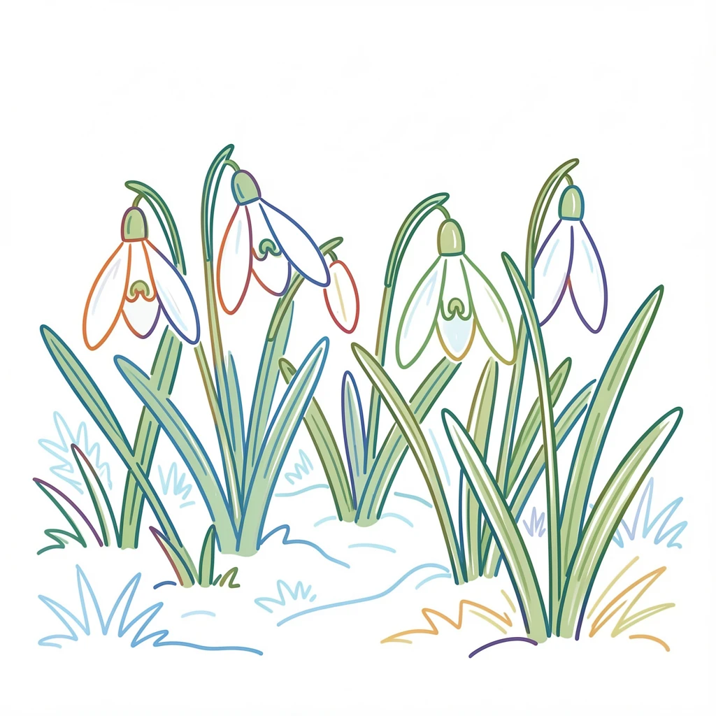 A field of wild snowdrops pushing up through late winter frost.