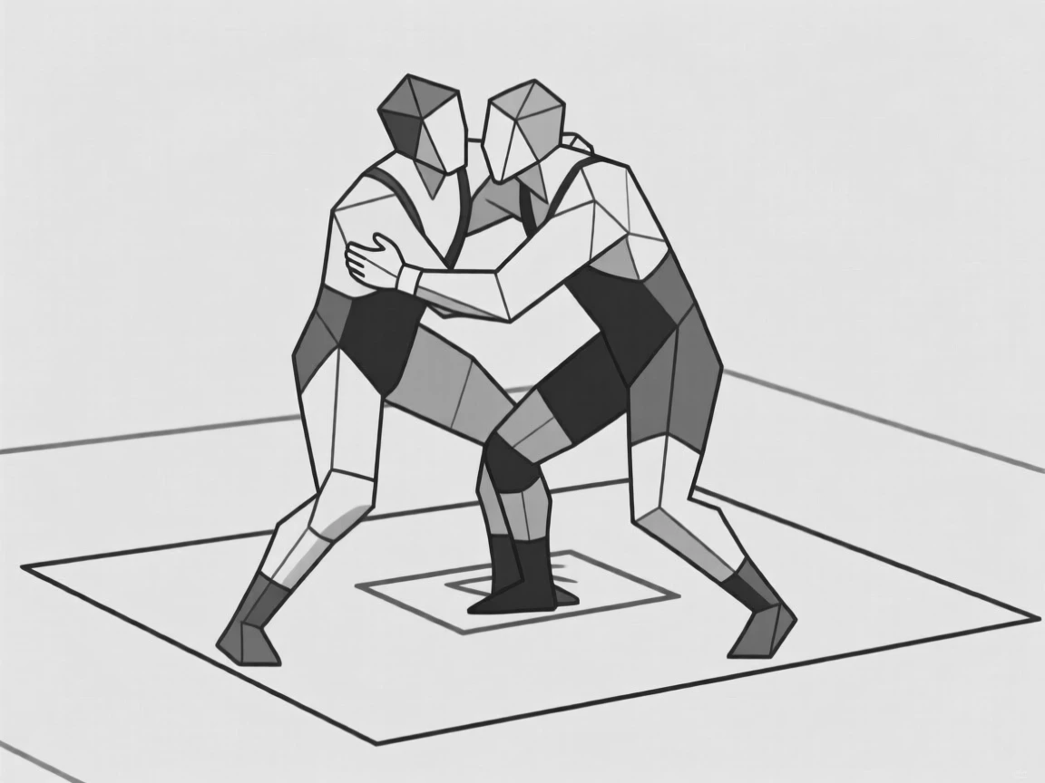 A wrestler grappling with an opponent on the mat