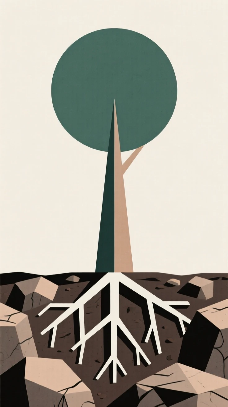 A tree with roots deeply anchored in rocky soil