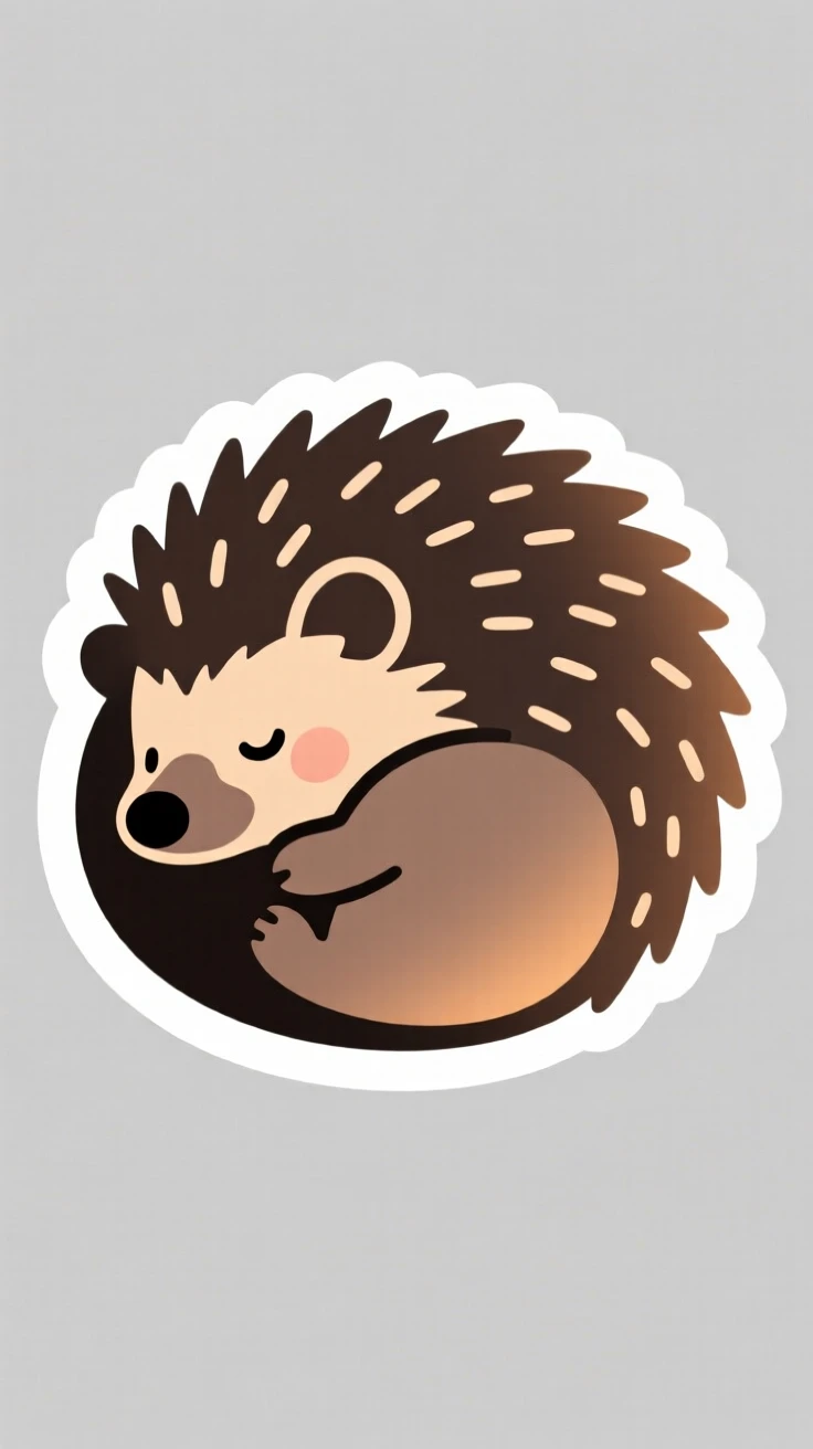 A warmly comforting hedgehog curled into a tiny content ball, framed in soft cozy lighting, a simple moment that feels universally loved.