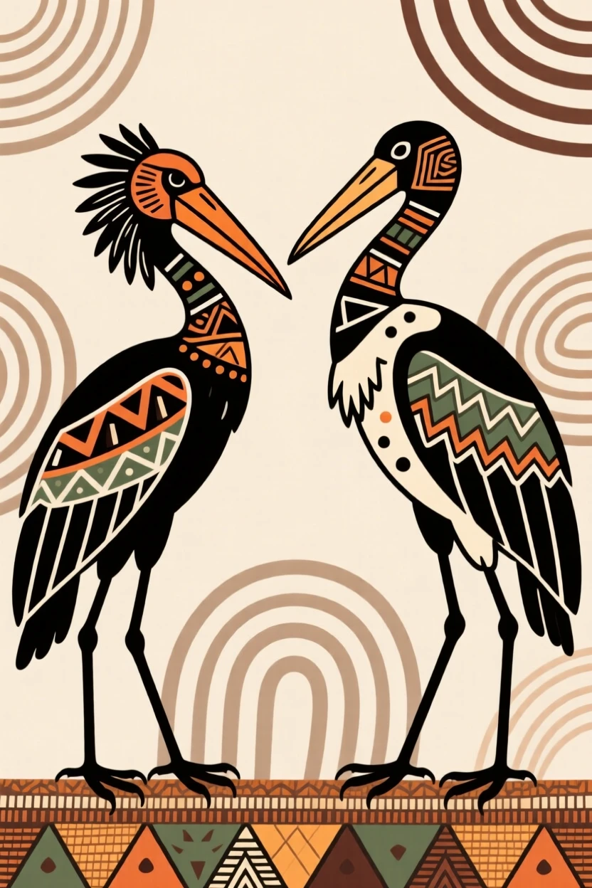 A marabou stork facing off with a rival.