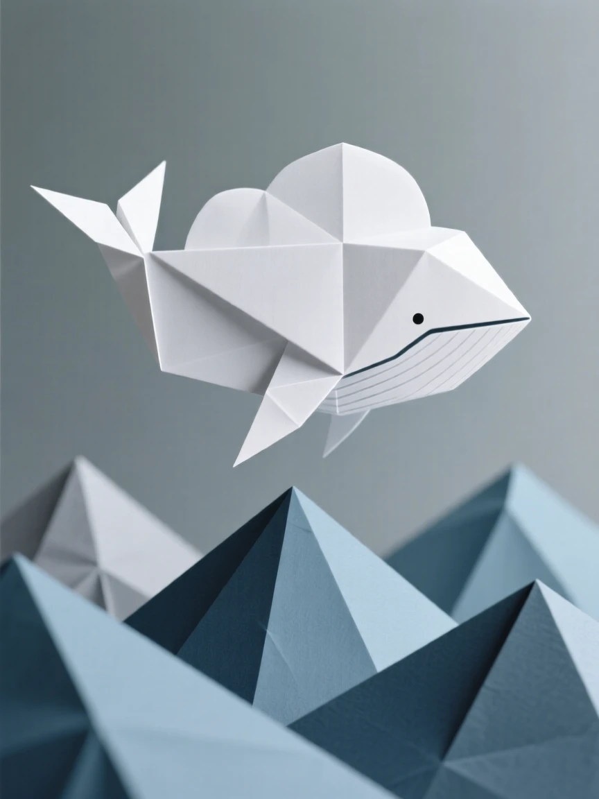 A single cloud shaped like a whale drifting slowly over a quiet mountain range.