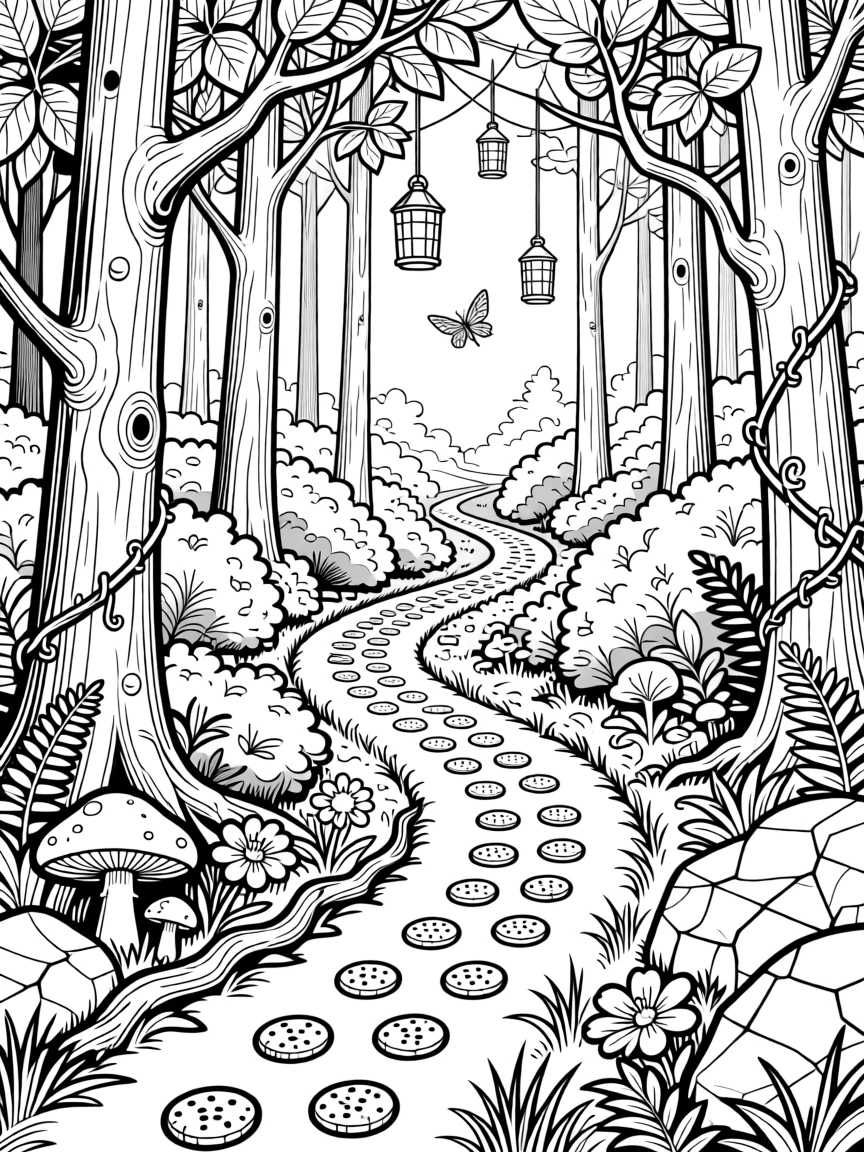 A single trail of breadcrumbs leading through an enchanted forest.