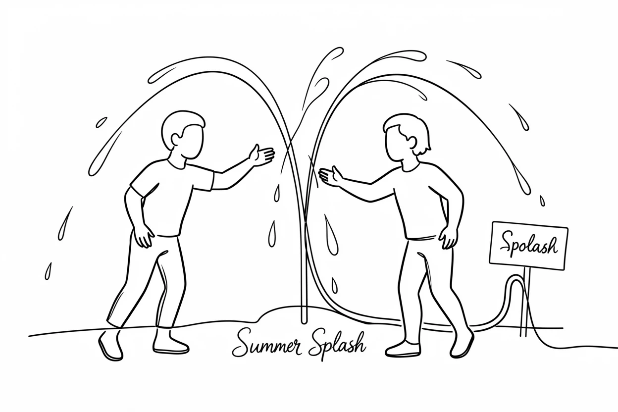 A group of cousins playing together in a backyard sprinkler on a hot day