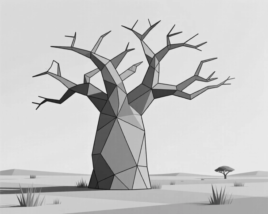 A giant baobab tree standing in the savanna