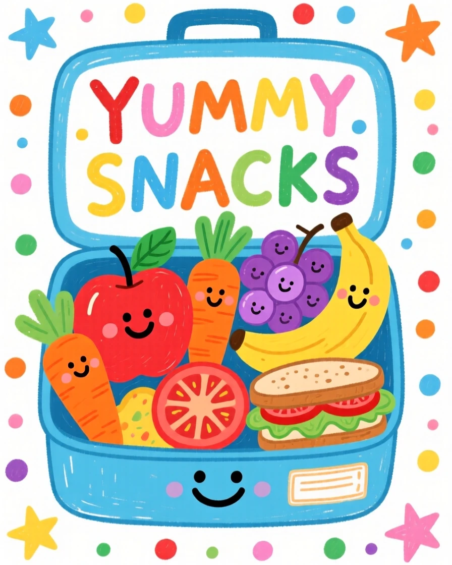 A child's lunchbox filled with colorful healthy snacks.