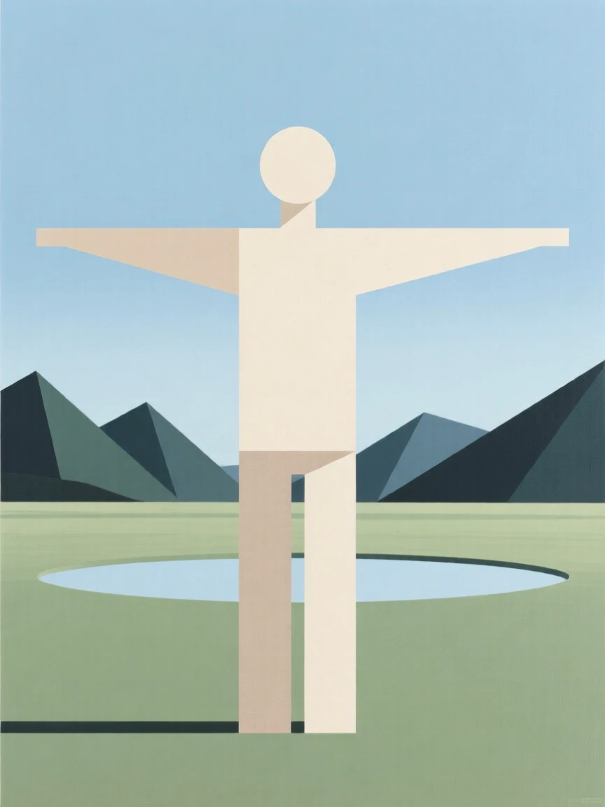A person opening their arms to a vast open landscape