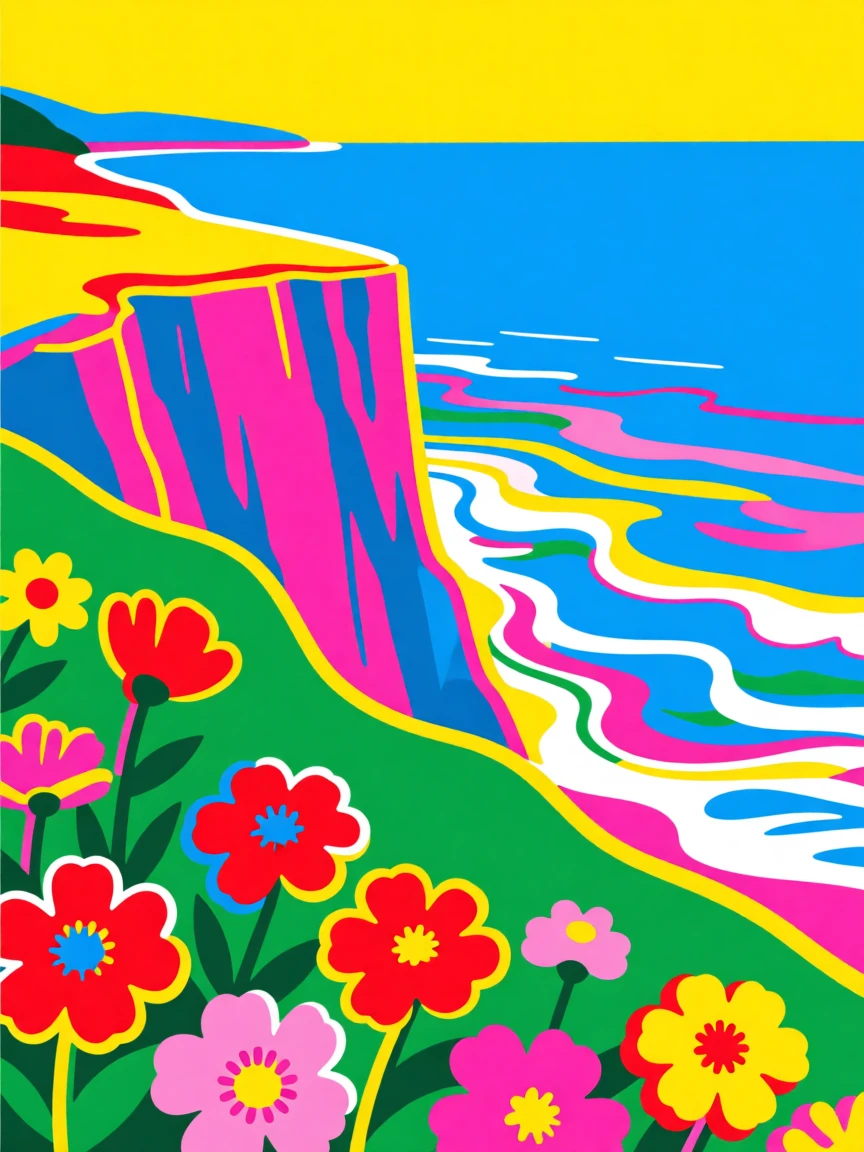 Coastal cliffside wildflowers overlooking the ocean