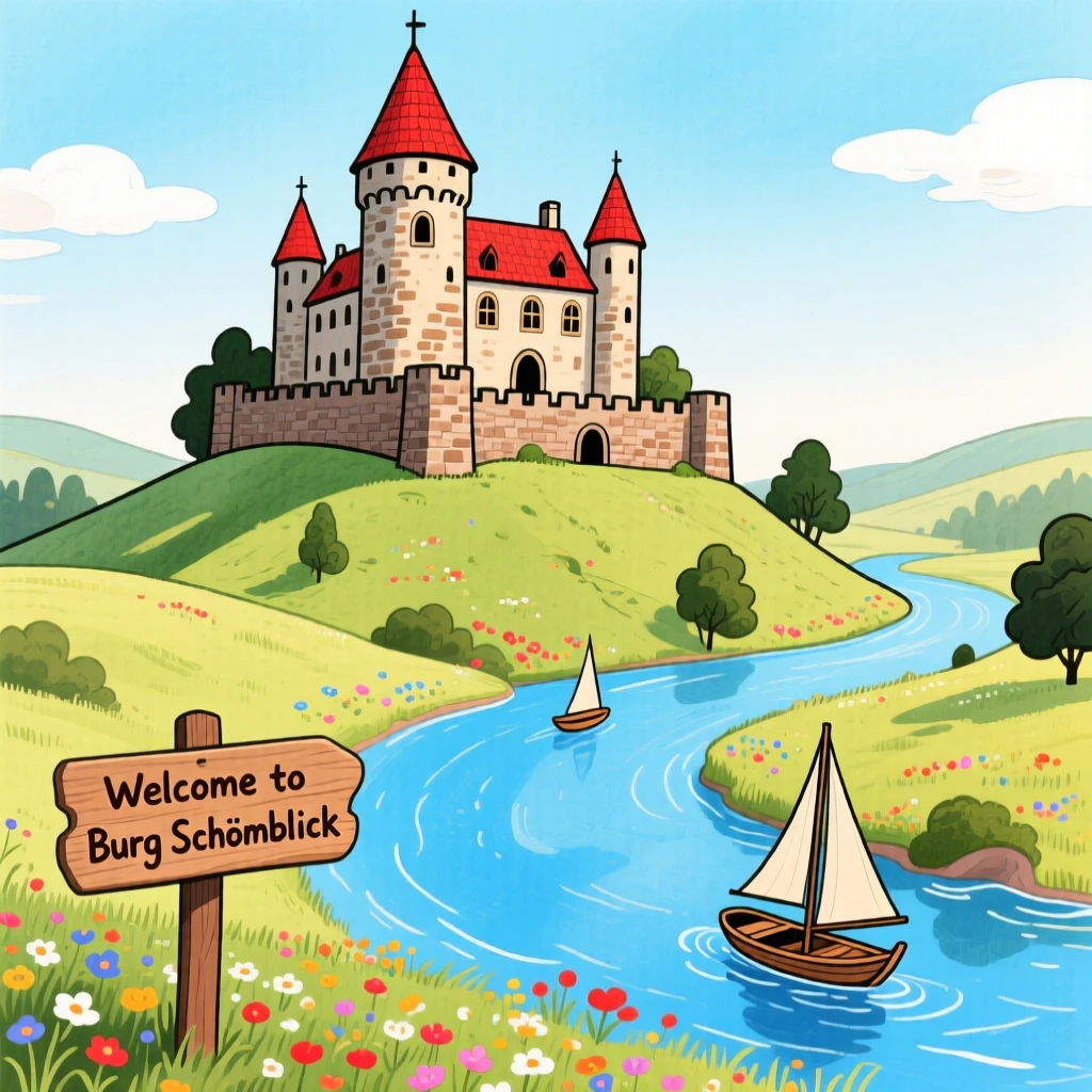 A stunning view of a historic castle perched above a winding river in Germany.