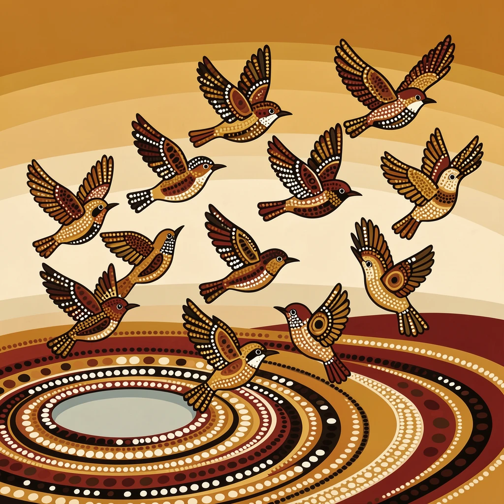 A flock of wrens taking flight at dawn